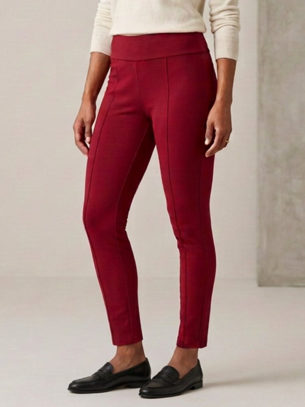 Anne Klein Red Elastic Waist Tummy Control Pull-On Skinny Dress Pants